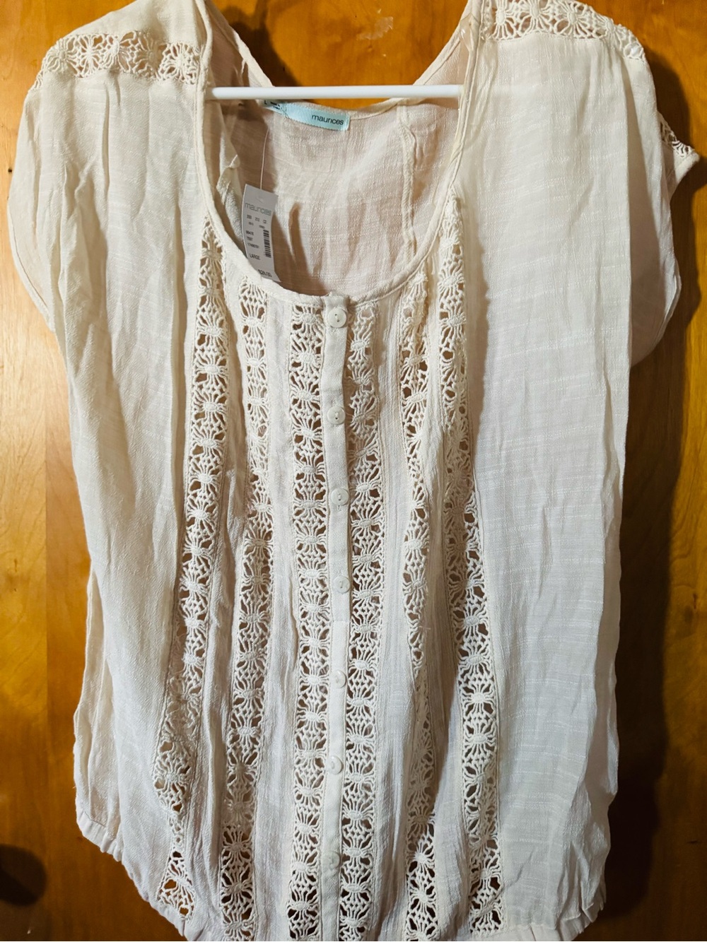 Maurices Cream Crochet-Front Women's Blouse